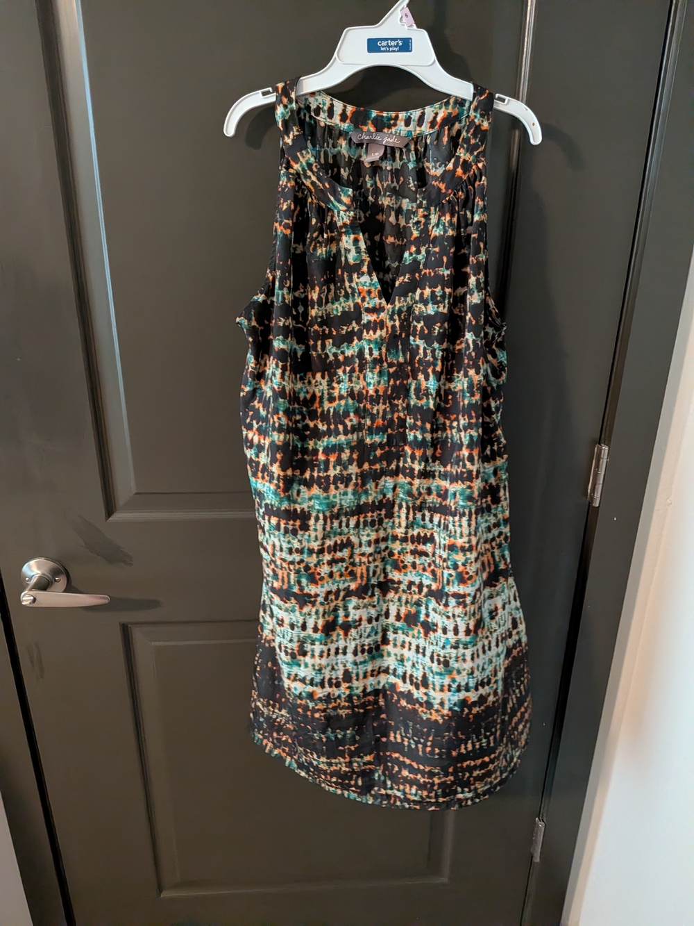 charlie jade Black and Teal Printed Sleeveless Shift Dress